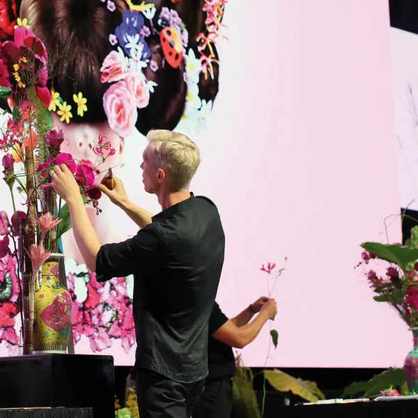 Ahti Lyra, Estonia, working on his display during the finals of the Floral Windows to the World Championship