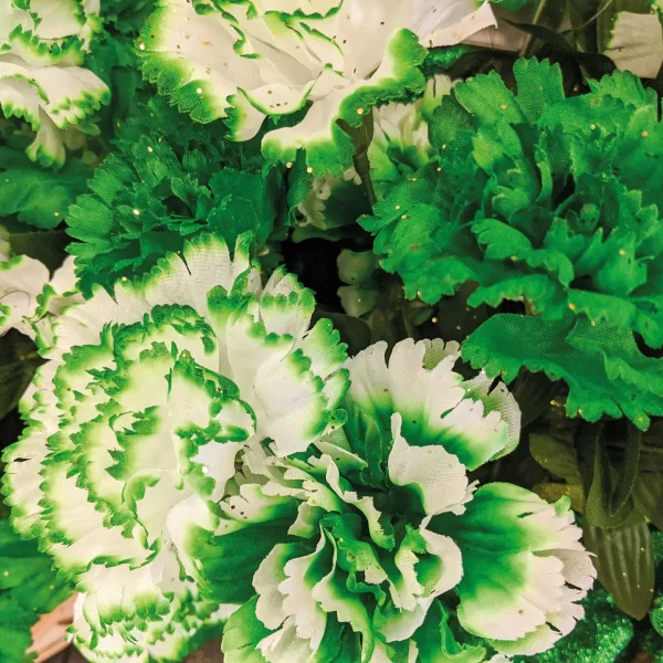 White,And,Green,Carnations,Silk,Flowers,With,Glitter,For,St.